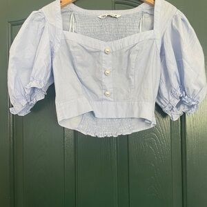 Zara Sky Blue Puff Sleeve Blouse